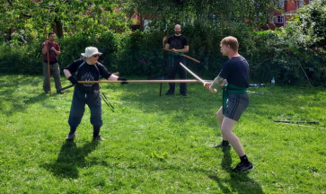 Spear training in the park during Covid. 